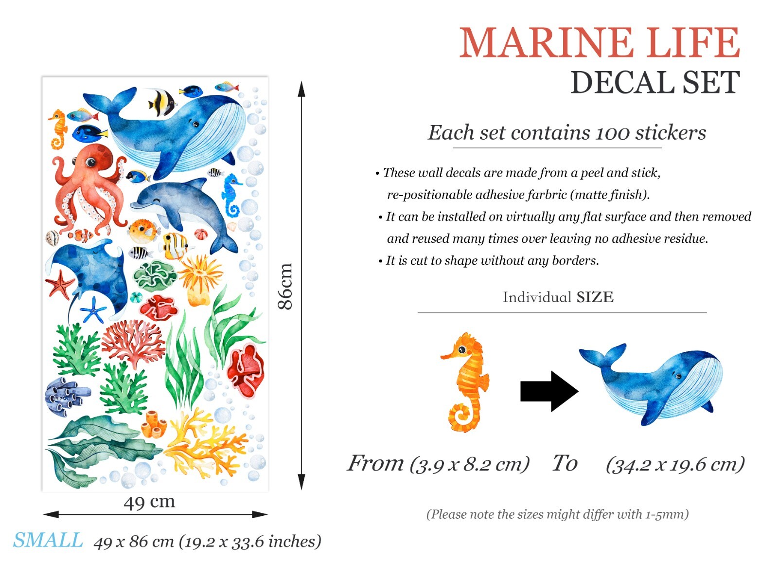 Underwater Sea Creature Whale Octopus Coral Baby Gift Nursery Wall Decal Sticker