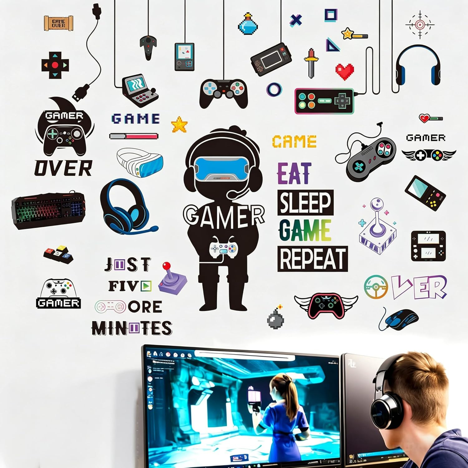 Gaming Wall Stickers for Bedroom: 100% Kids Safe Certified – Peel and Stick 4-St