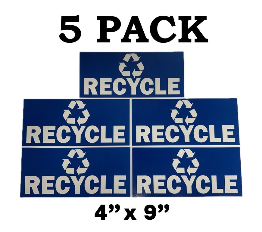 5 PACK! Recycling Can Stickers, Set of 4″ x 9″ Recycle Waste Bins Trash Labels