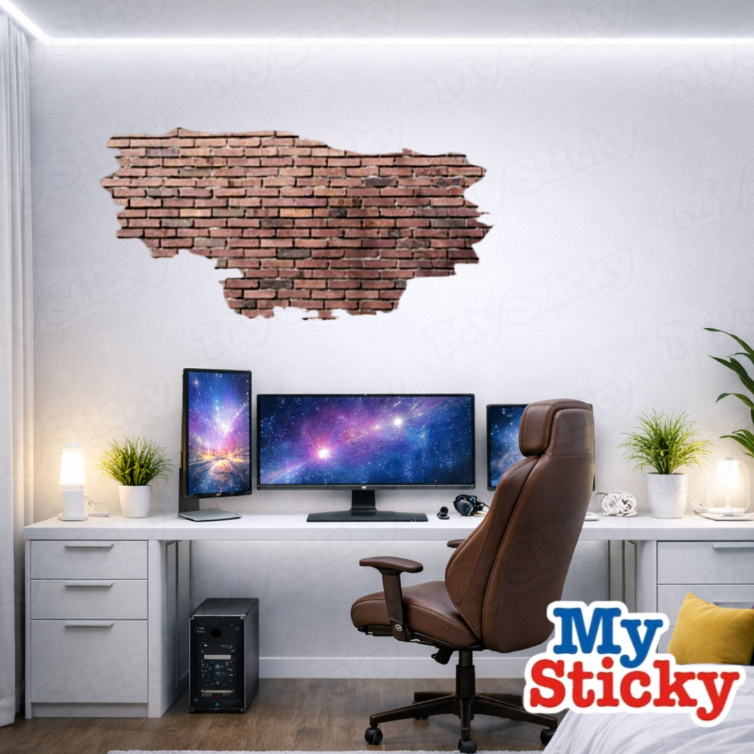 Industrial Brick Breakthrough Wall Decal 3D DIY Vinyl Sticker Gaming Room Decor