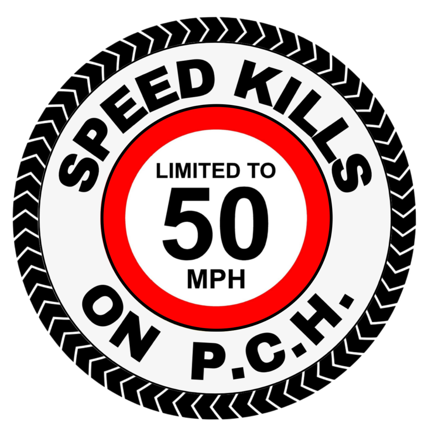 Malibu California SPEED KILLS ON P.C.H. Vinyl Decal Sticker 4″ round