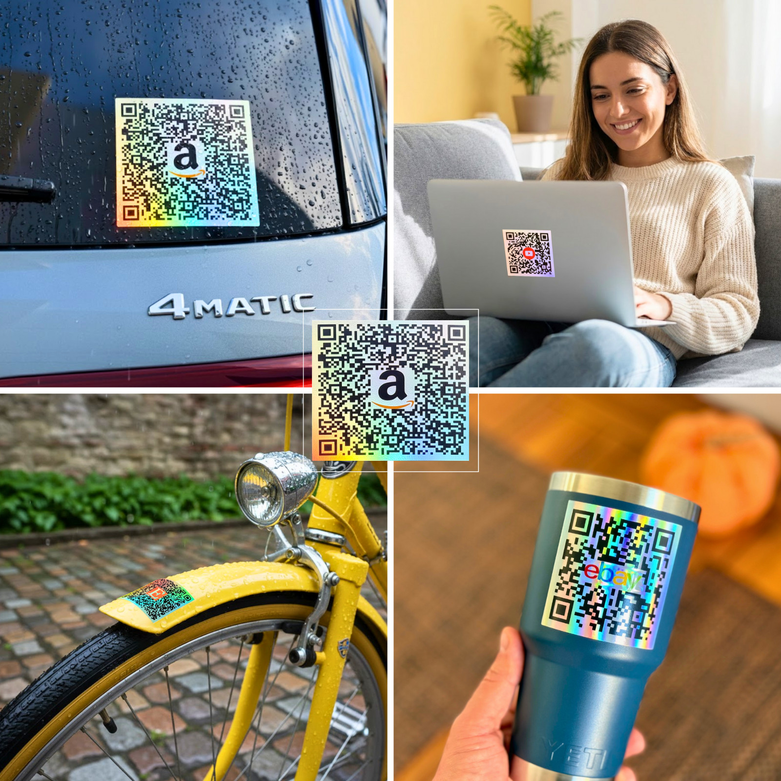 Custom QR Code Holographic Stickers 100 Pack Personalized Waterproof Business