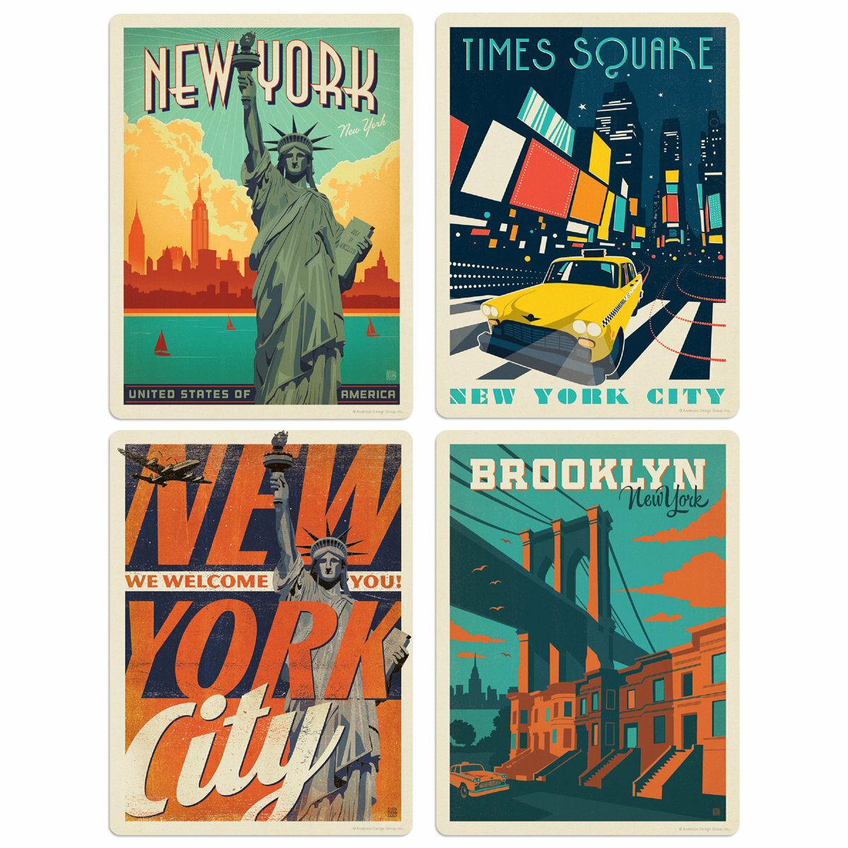 New York City Times Square Statue Vinyl Sticker Set of 4 Travel Decals