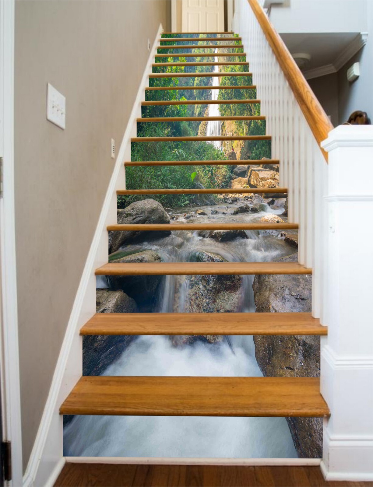 3D Waterfall Stone AZ1152 Stair Risers Decoration Mural Vinyl Wallpaper Kay