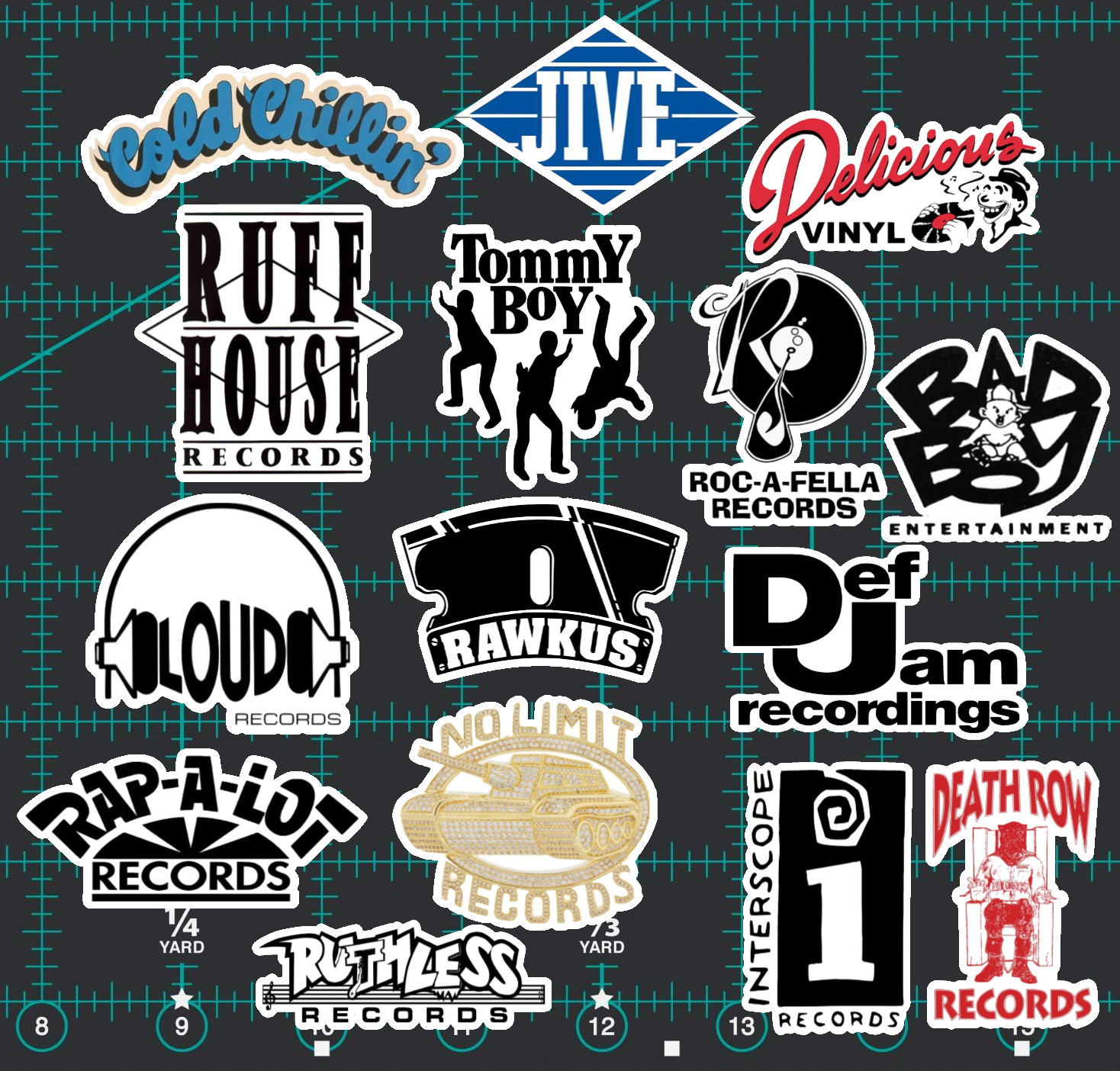 15 90s Hip-Hop Record Label Sticker Pack – Clear, Holographic, or White – Rap