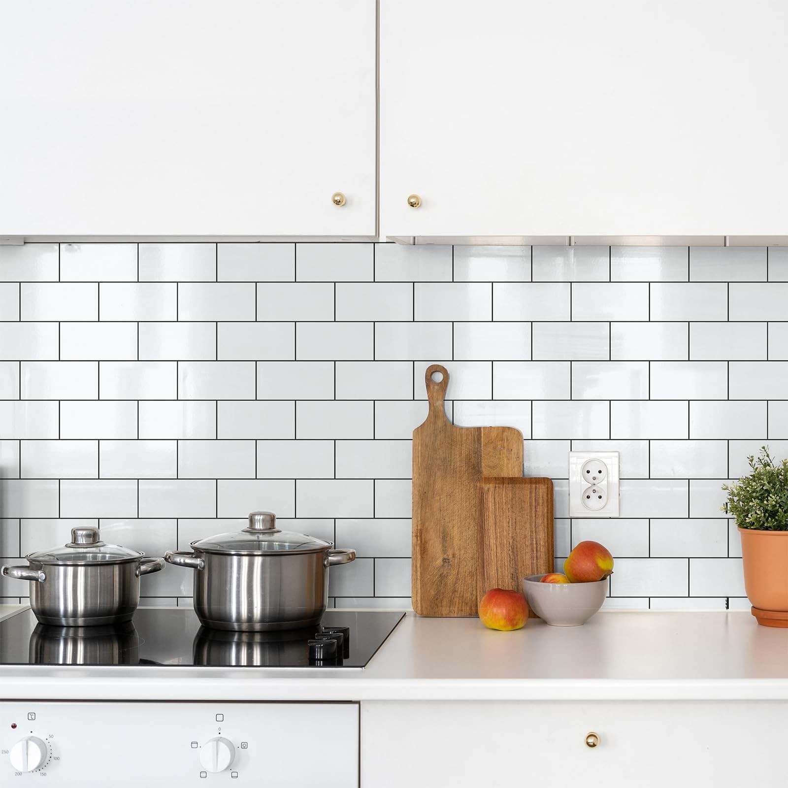 100 Pieces Peel and Stick Backsplash for Kitchen, 3″ x 6″ PVC Subway Tile, Gl…