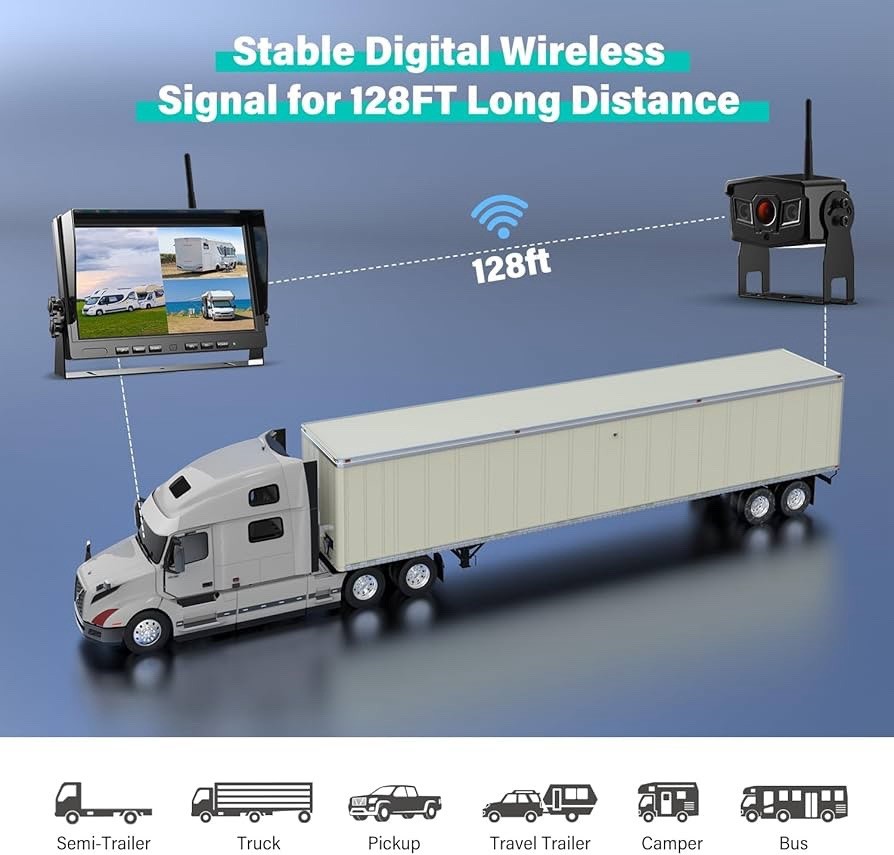 10.1″ Wireless Solar Magnetic 9600mA Backup Camera IPS Monitor DVR for Truck RVs