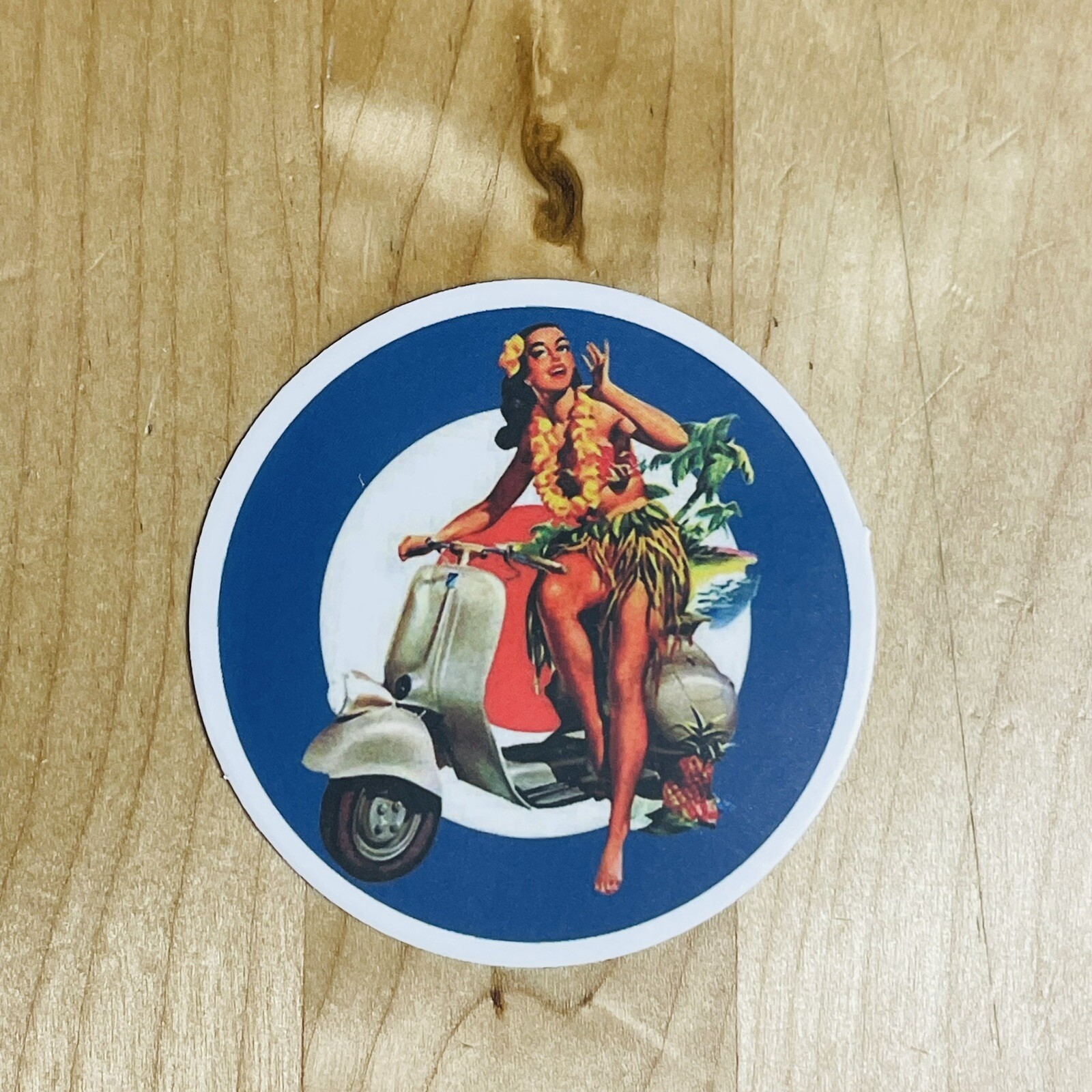 Hawaiian Hula Girl Pinup Matte Vinyl Sticker Tropical Woman Moped 2.25″ Decal