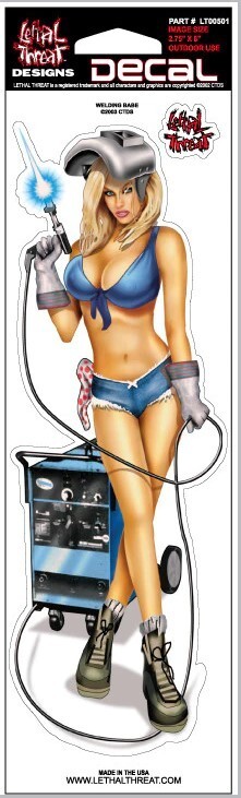 NEW LETHAL THREAT BLUE WELDING BABE DECAL STICKER 3″x10″ LT00501