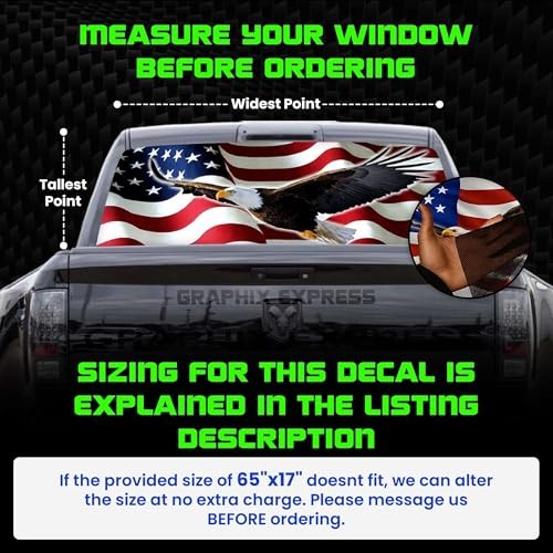 Truck Back Window Graphics (P325) Bald Eagle American Flag | Universal See