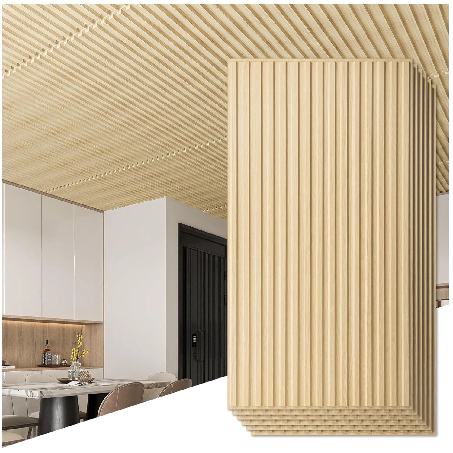 12-Pack 3D Wall Panels, 2×4 FT PVC Tiles – Oak