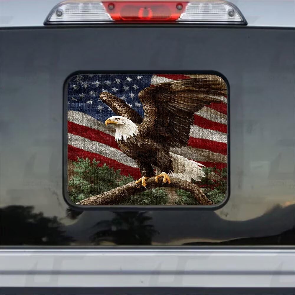 Truck Rear Center Window Sticker,Bald Decal,Rear Center Sliding Eagle Flag