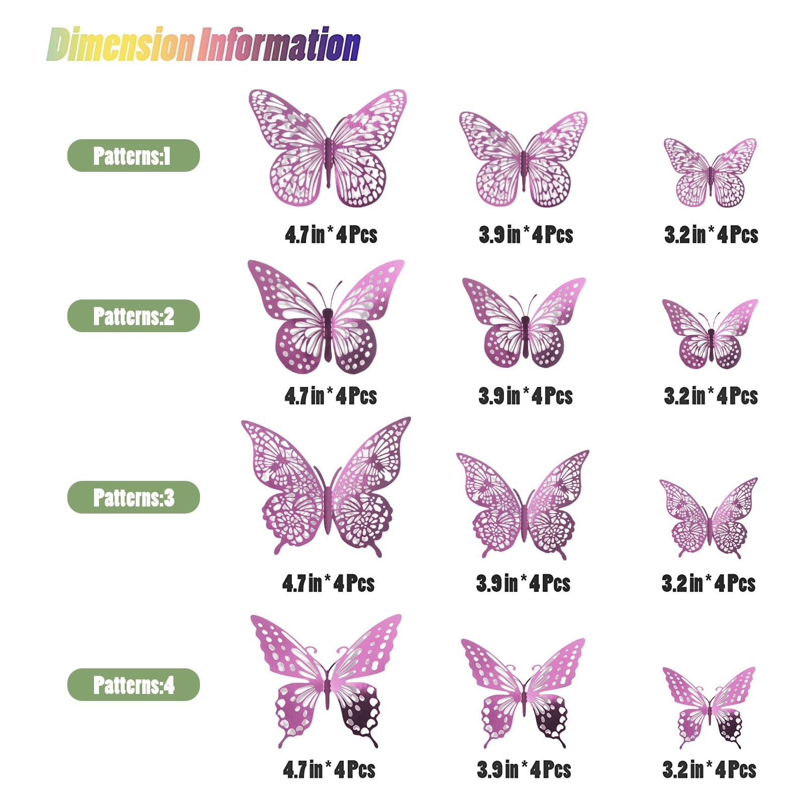 SAOROPEB 3D Butterfly Wall Decor – 48 Pcs, 4 Styles, 3 Sizes, Removable Stickers