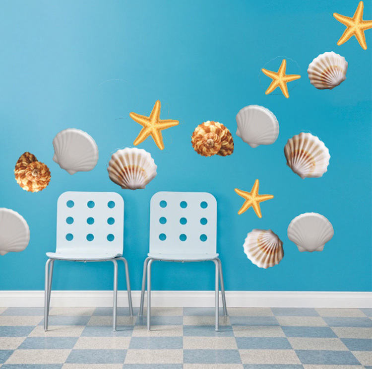 Sea Shell Wall Decals Sea Shells Ocean Seaside Beach Starfish Oyster Mural, d16