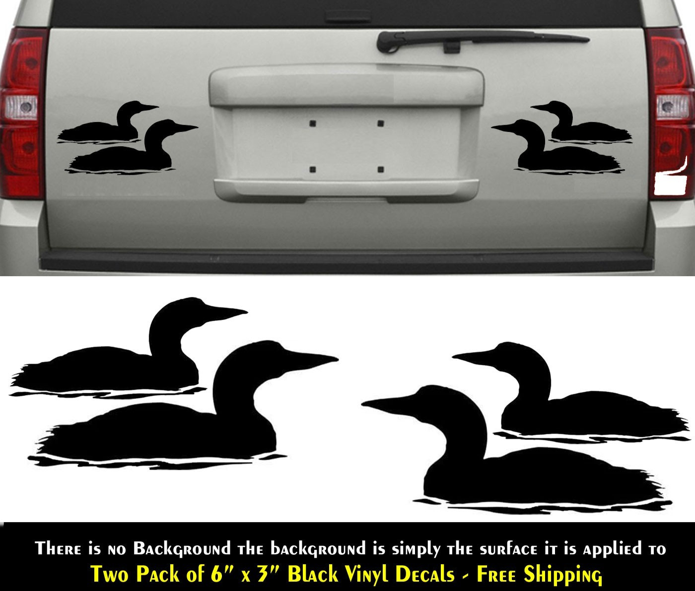 Pair of Loons Two 6″ Black Vinyl Decals Mirrored Car Windows Any Flat Surface