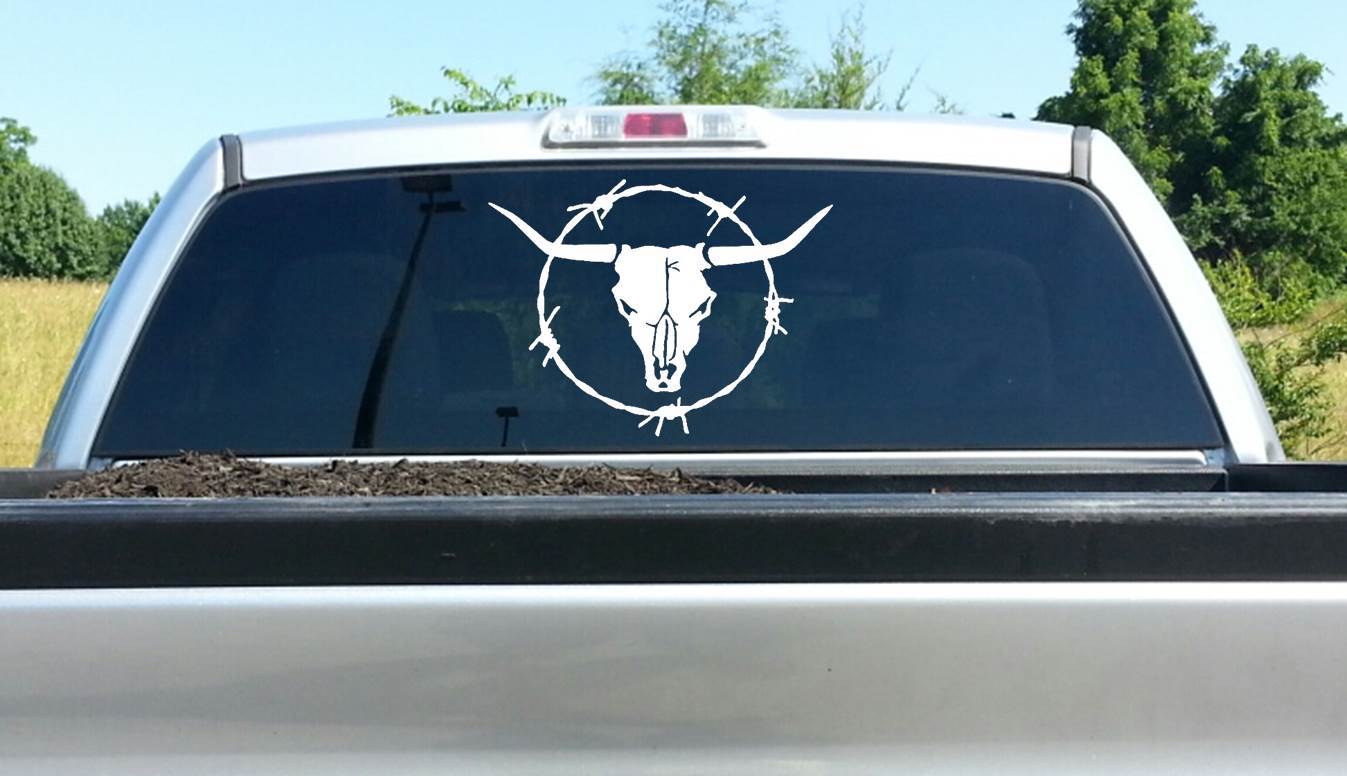 Longhorn Bull Cow Skull Barb Barbed Wire Decal Sticker Truck Suv Trailer L1035