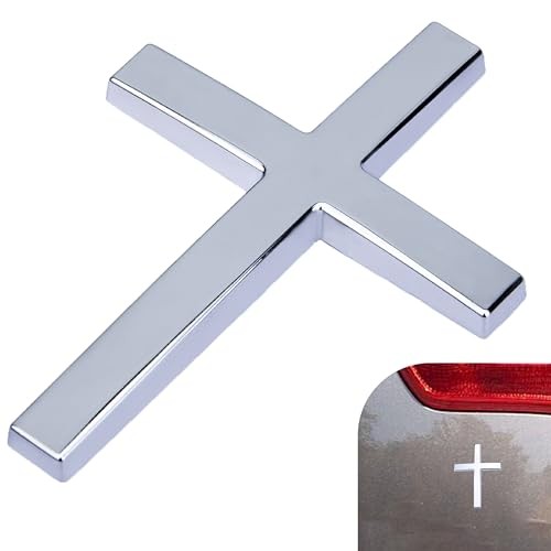 Metal Cross Decals for Cars, 2.5″×1.8″ Christian Car Emblem Badge Silver