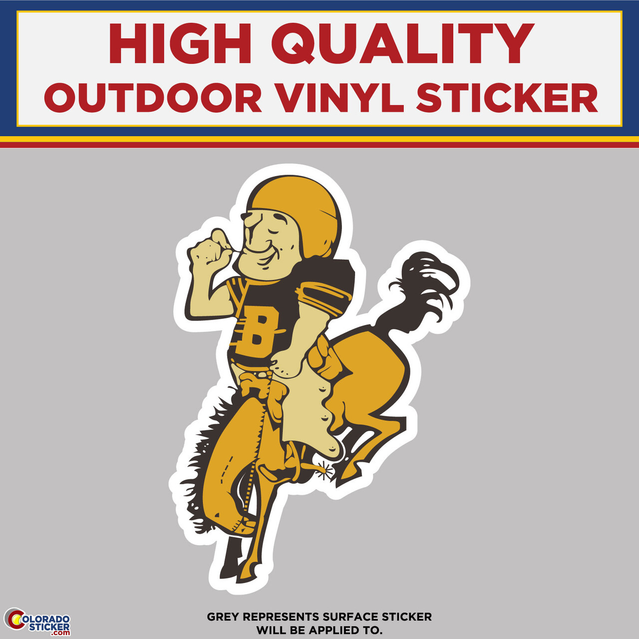 Old School 1960’s Denver Broncos player on Horse, High Quality Vinyl Stickers
