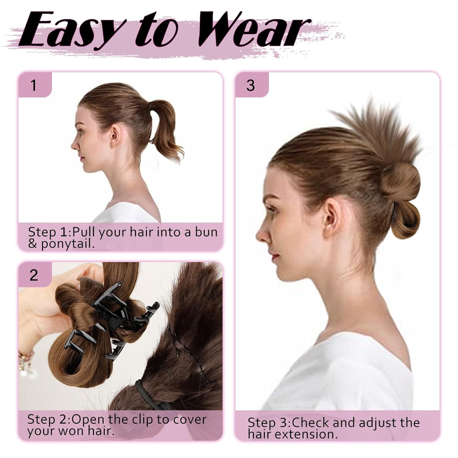 SUKRI Messy Bun Hair Piece Dark Brown Claw Clip in Staight Hair Bun Short