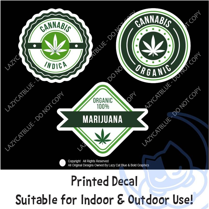 Set 0f 3 Organic Cannabis Labels Decal Sticker Pot Weed 420 Stoner Smoke Bud 100