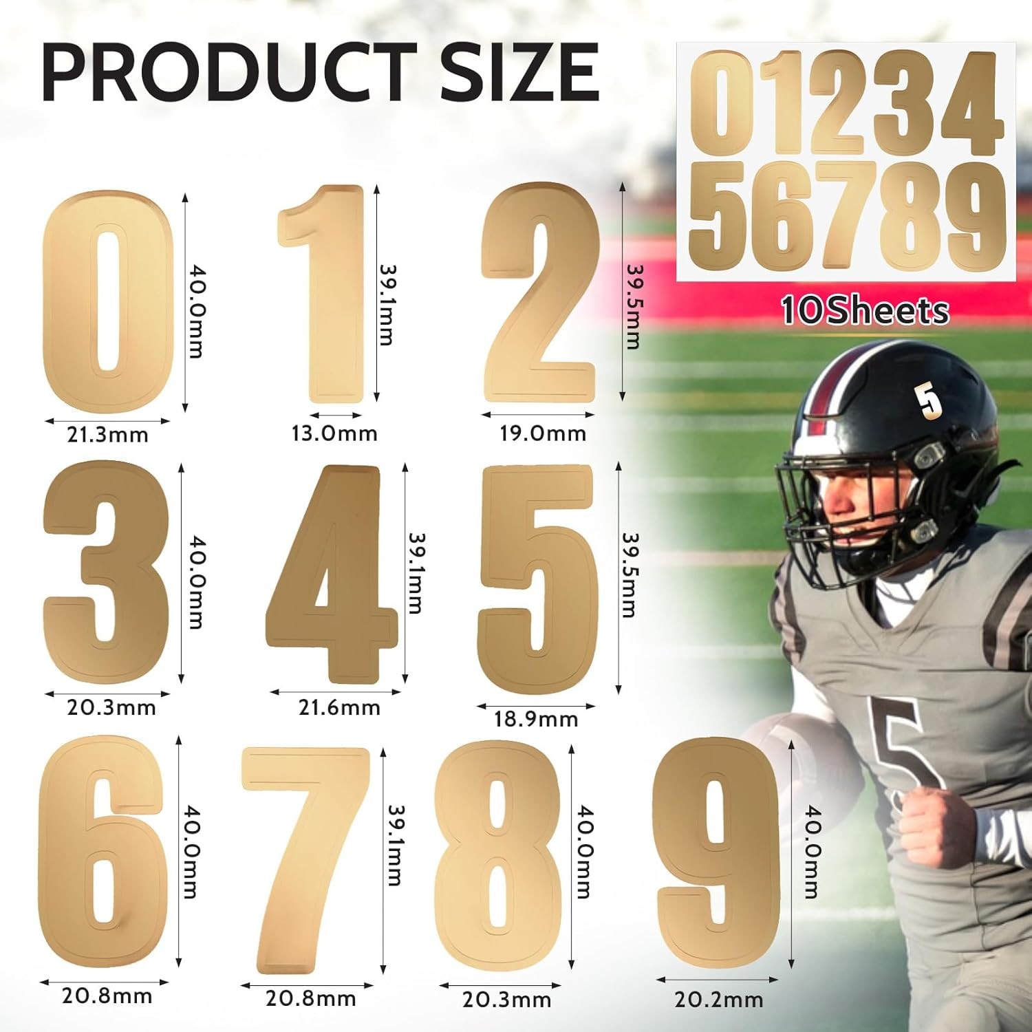 10 Sheets/100 Pcs Helmet Numbers Sticker, Self Adhesive Sports Number Stickers 1