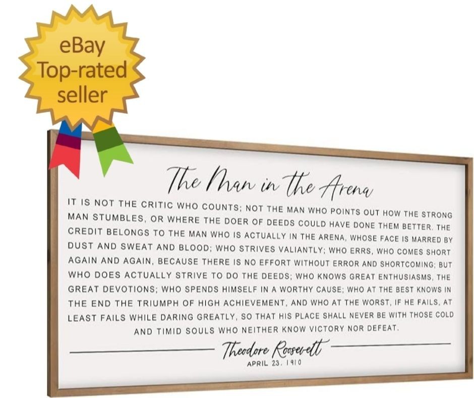 The Man In The Arena Wall Art Framed 32.3×16.5inch, Wood Motivation…