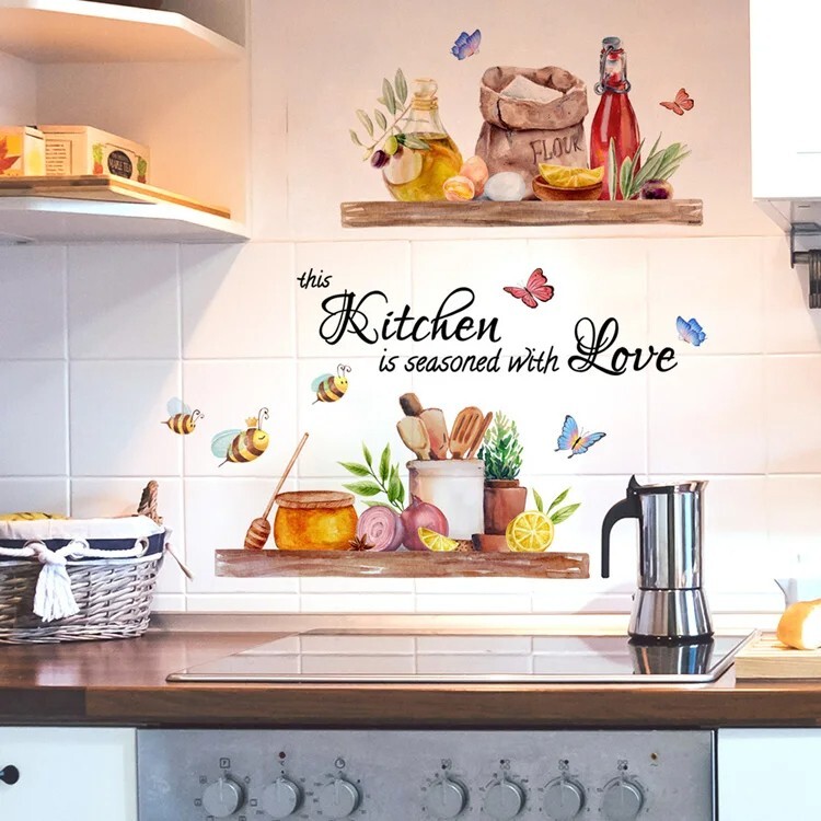 Wall Sticker Butterfly Flower Decals Kitchen Shelves Arts Vinyl Mural Home Decor