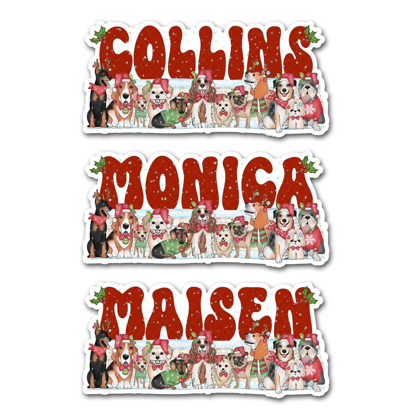 Custom Christmas Name Sticker All The Dogs Cute Retro Font Vinyl Decal
