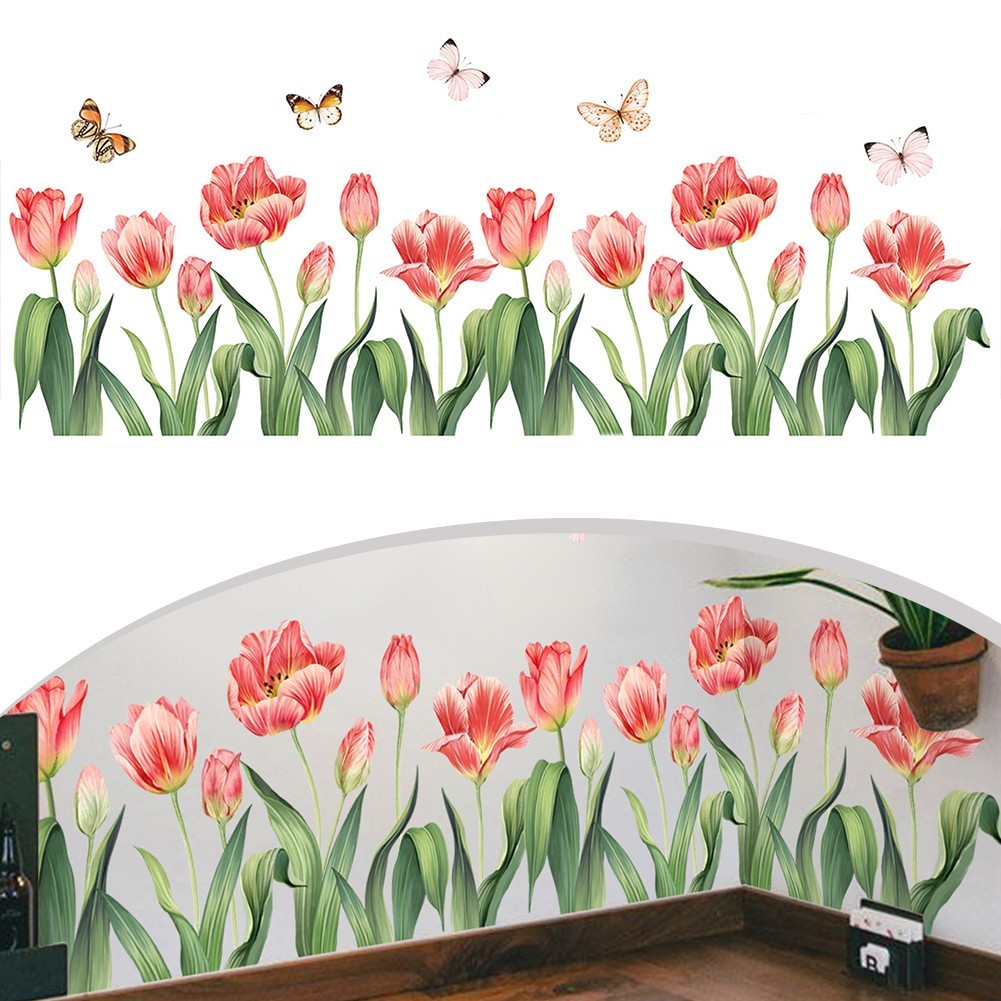 DIY Application Removable Vinyl Wall Stickers Tulip Flower & Butterfly Design