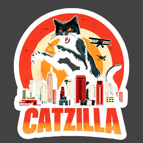 Cat Sticker Vinyl Decal Catzilla Giant Cat Funny City Destroyer Meme