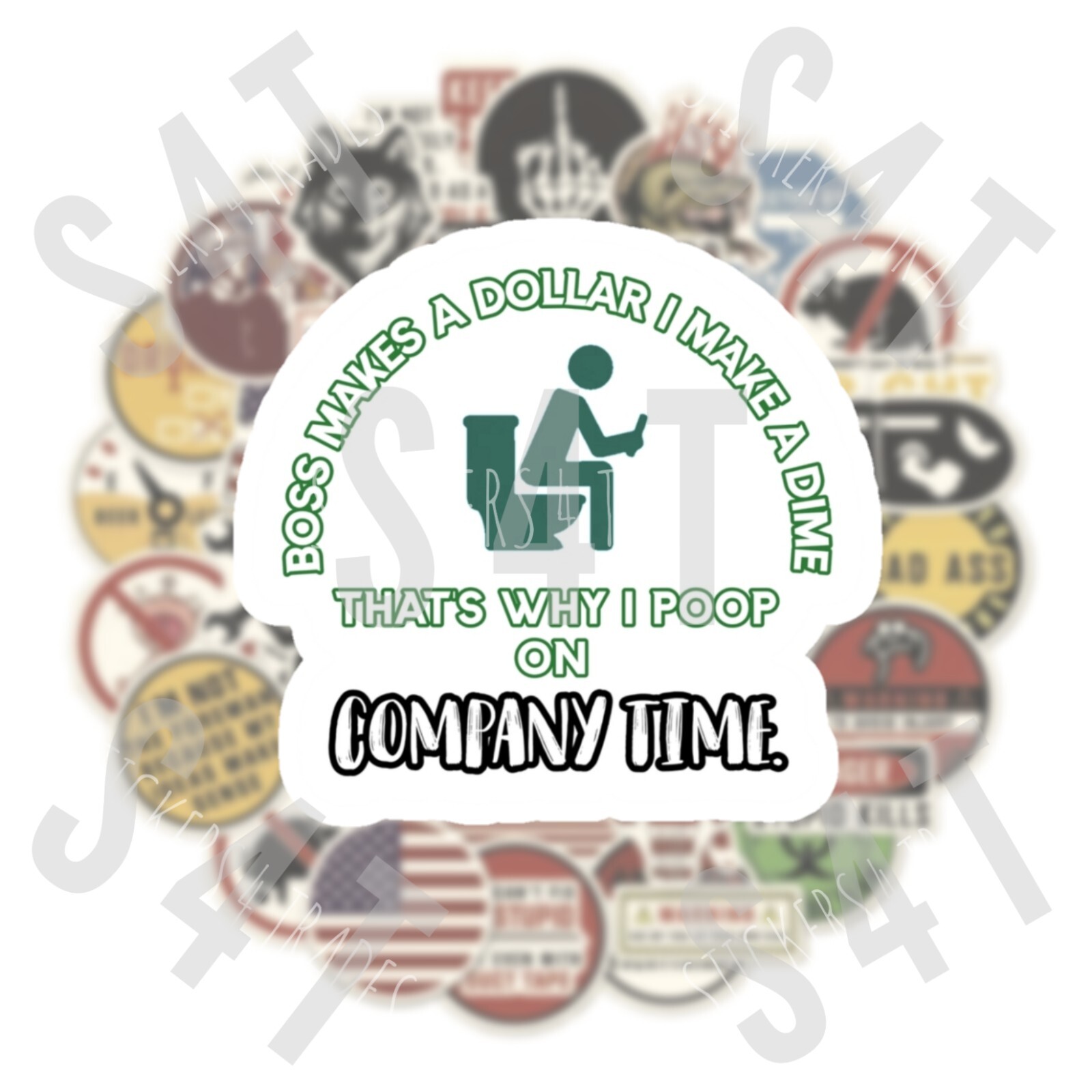 I Poop on Company Time Funny Sticker Blue Collar Decal