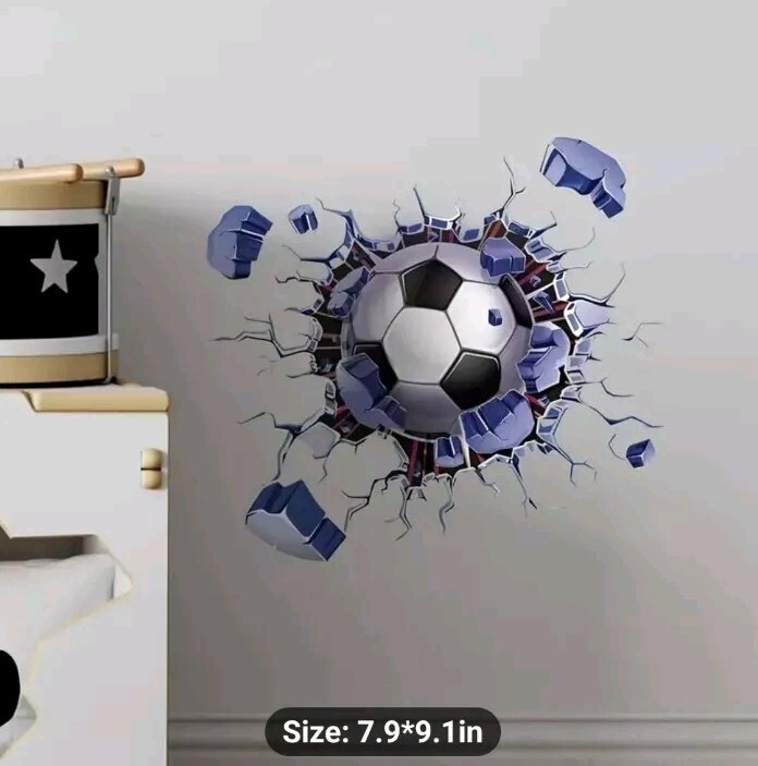 Soccer Wall Decal 3D Break Through Peel Self-Adhesive SHIPS FREE!
