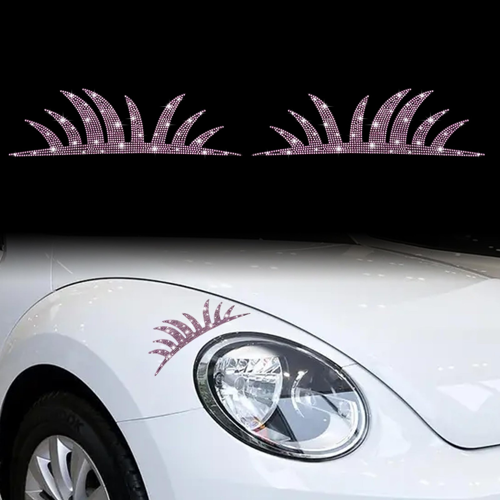 Car Headlight Bling Eyelashes Diamond Crystal Auto Decoration Ornaments 2Pcs