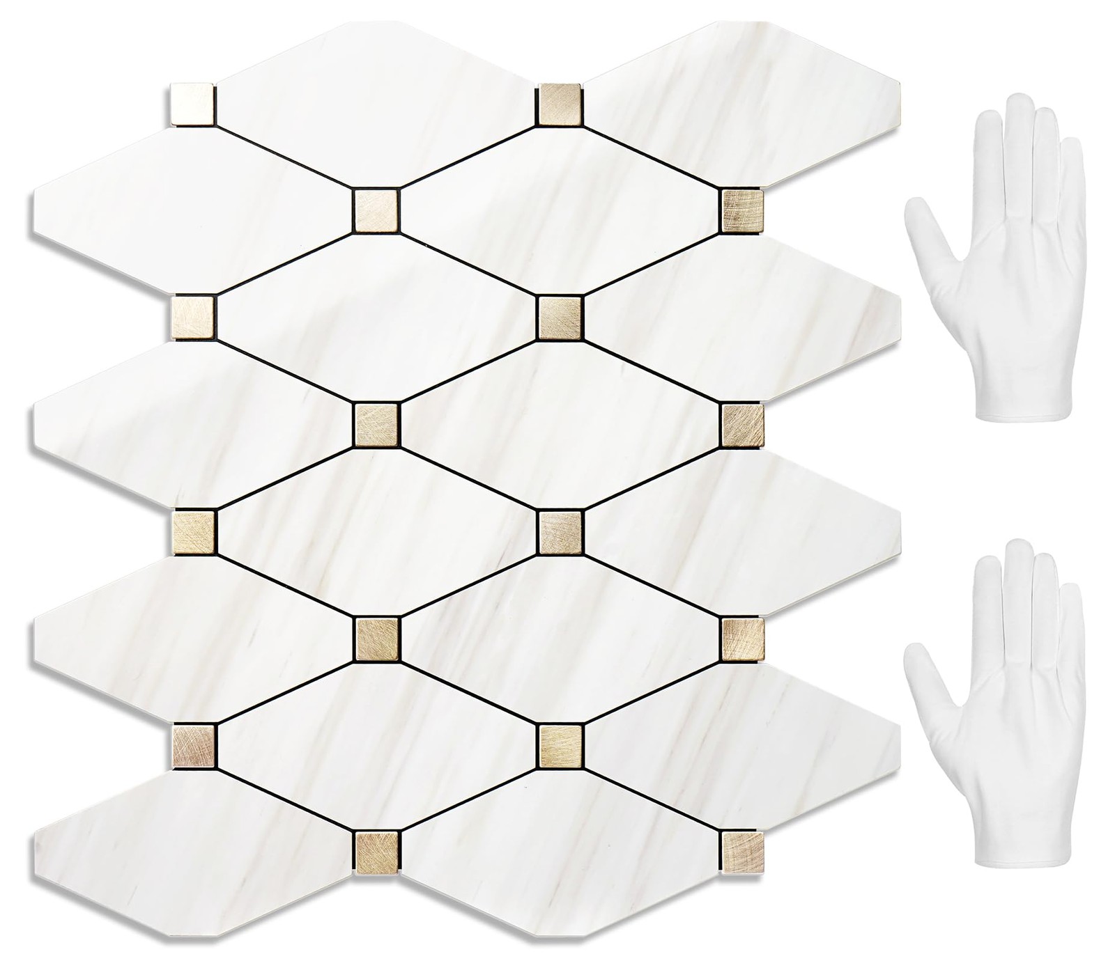 10 Sheets Peel and Stick Backsplash, Polished Dolomite PVC Mixed Metal Gold K…