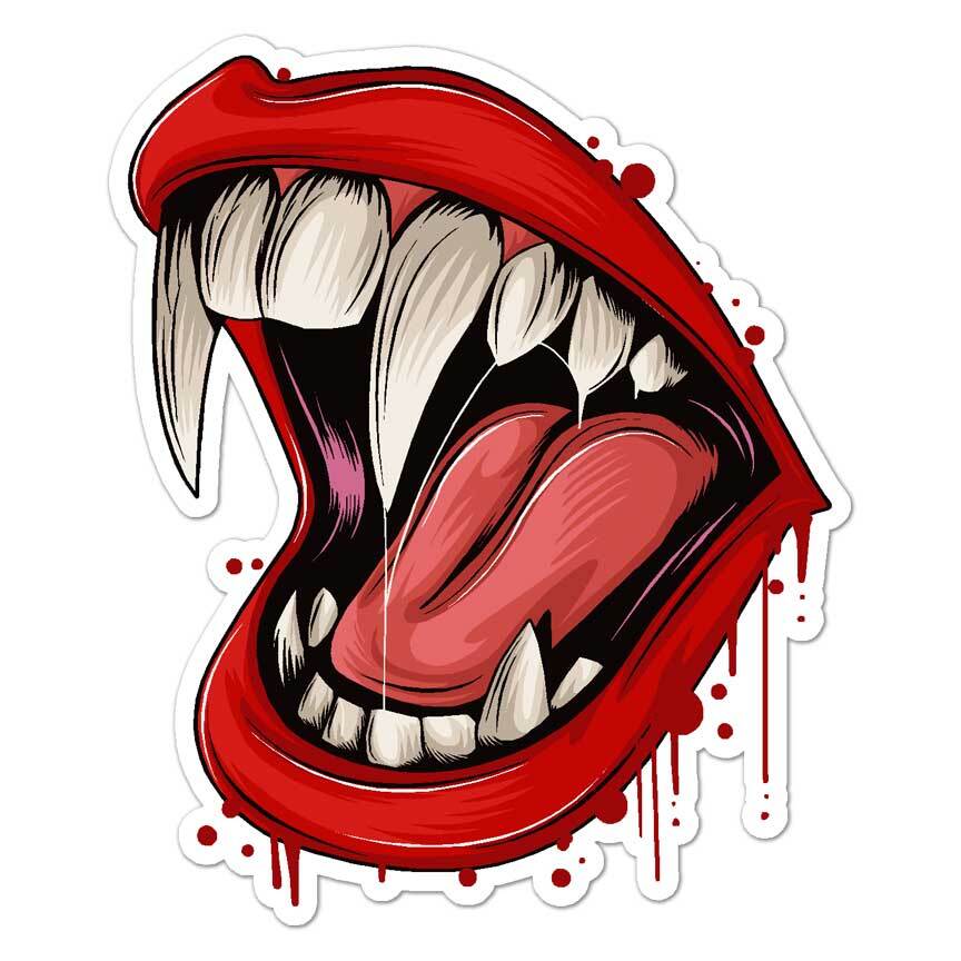 Vampire Fangs Lips, Vinyl Decal Sticker, Indoor Outdoor, 3 Sizes, #7640