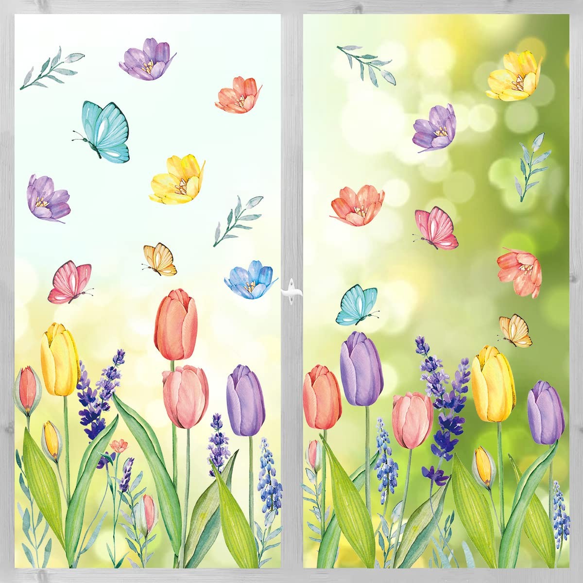 67 PCS Spring Summer Window Cling Stickers Tulip Butterfly Flower Decals Set