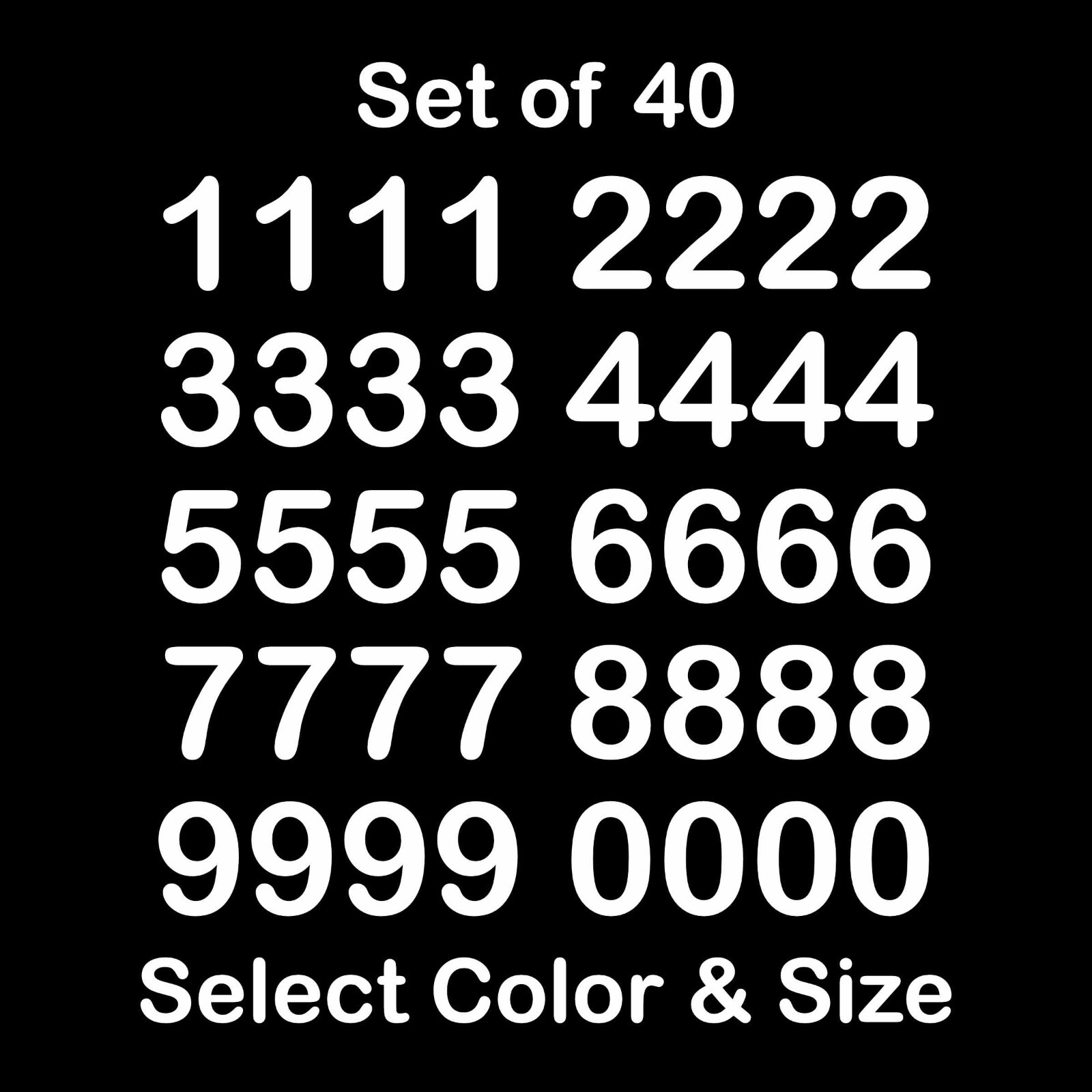 0-9 Set of 40 Numbers Vinyl Sticker Decals Select Color & Size 1/2″ thru 4″