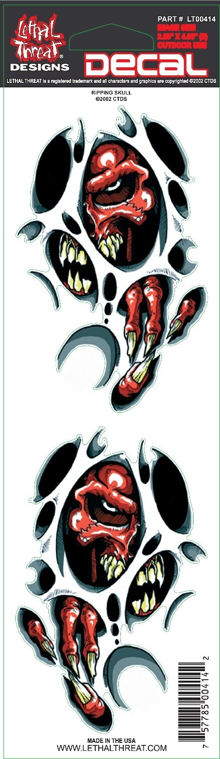 NEW LETHAL THREAT RIPPING SKULL STICKER 3″x10″ LT00414