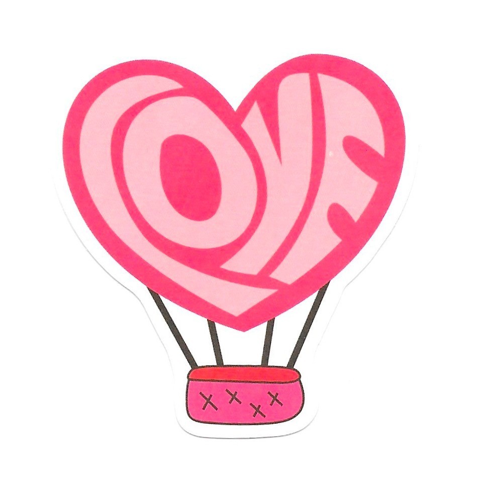 Love Hot Air Balloon Vinyl Sticker Pink Heart Typography Romantic Valentine Art