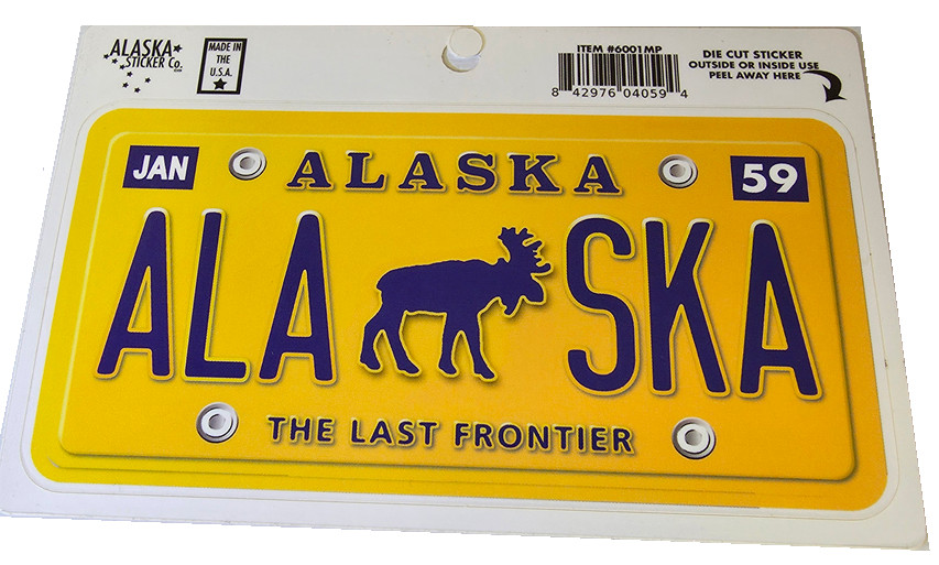 Alaska License Plate Decal Yellow Moose 5″ X 2.5″ Sticker
