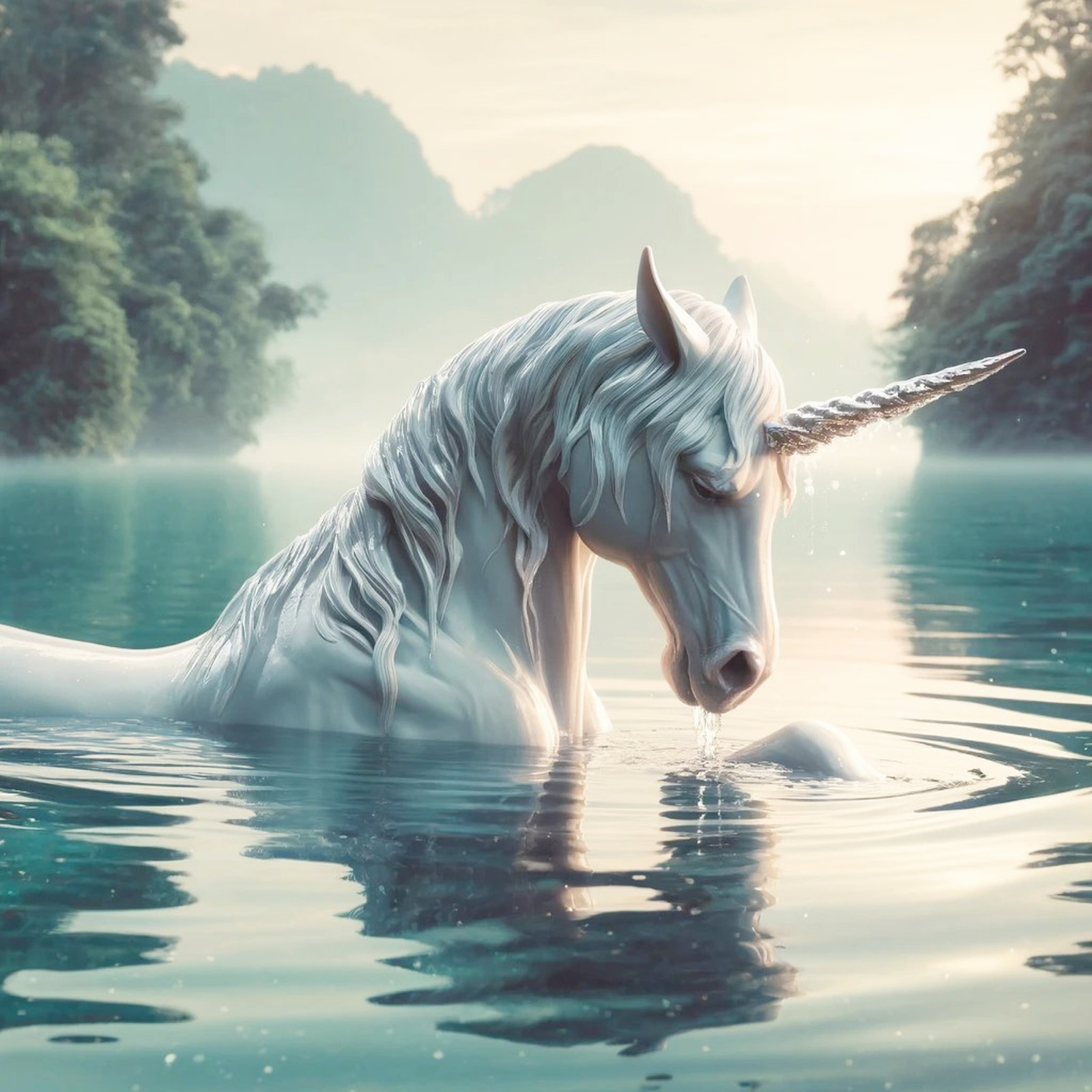 Ethereal Unicorn Fantasy Vinyl Sticker | Celestial White Unicorn Lake Art