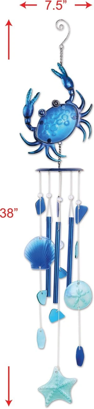 Blue Crab Wind Chime Sunset Vista Designs Medium Nautical Garden Decor 38 inche