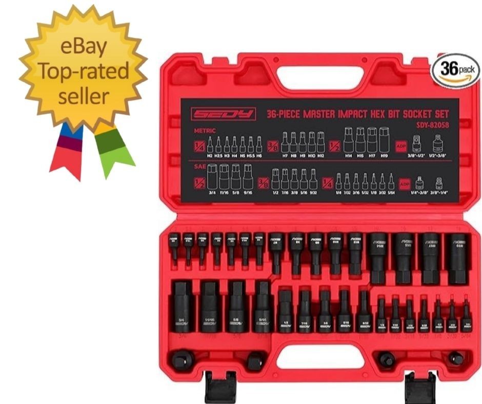 Durable 36-Piece Allen Impact Socket Set – Complete with Storage Case & Adapters