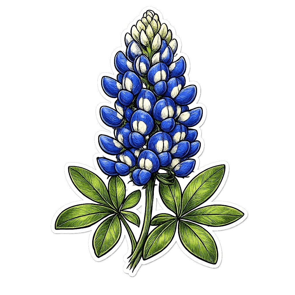 Texas Bluebonnet 2 Pack Sticker Hand Drawn Style Vinyl Decal New Free Shipping