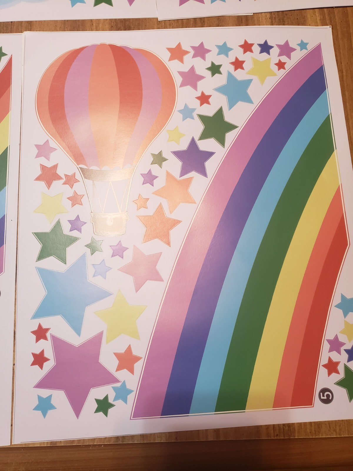 Large Rainbow Wall Decal Kids Room Balloons Stars Clouds NIP