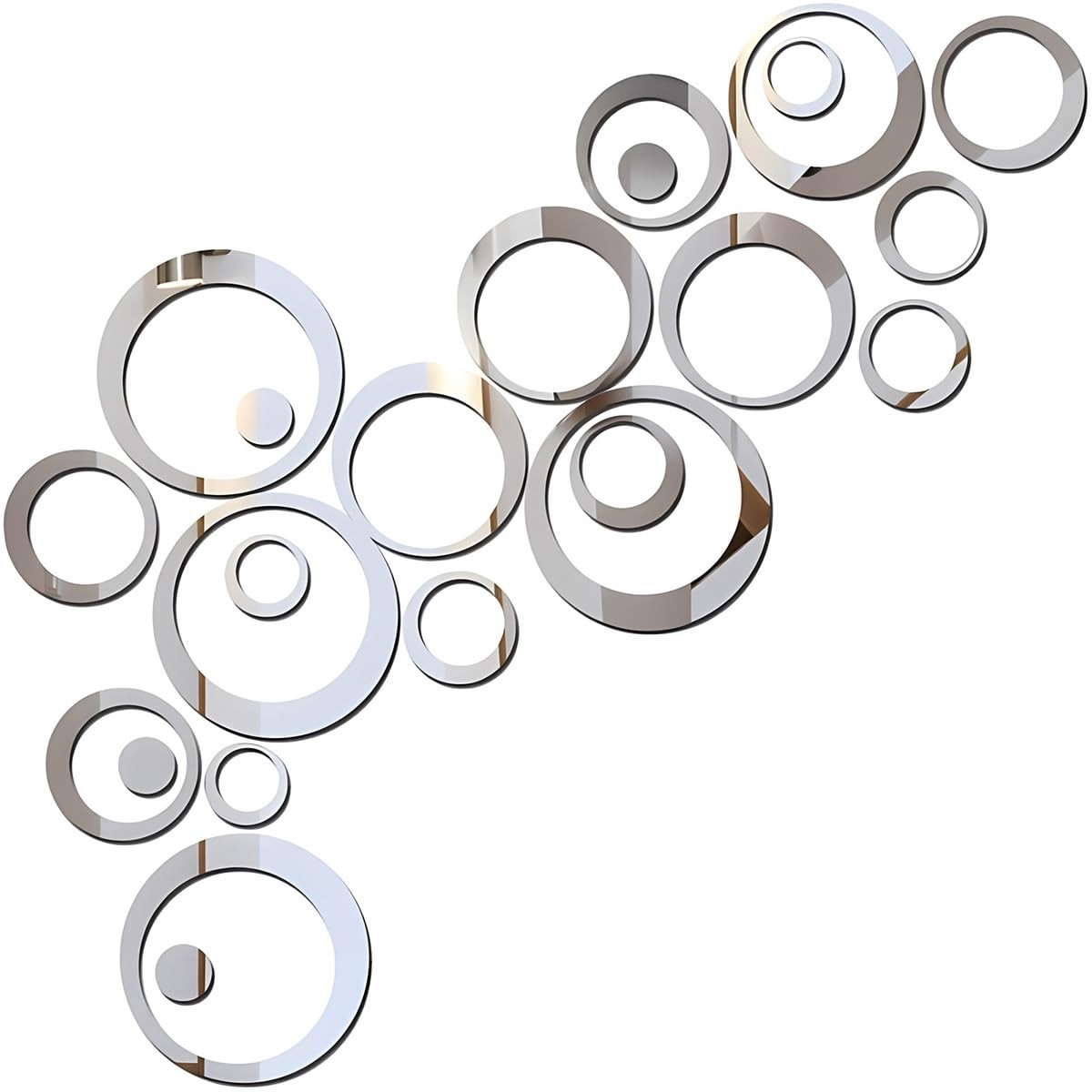 32 Round Mirror Wall Stickers Silver Reflective Circle Decals Home Room Decor