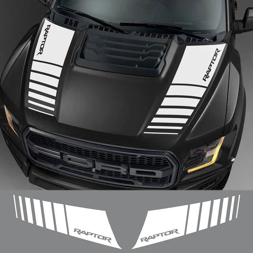 Aftermarket Hood Stripe Decal Kit for Ford F-150 Raptor (2015–2019) | Premium Vi