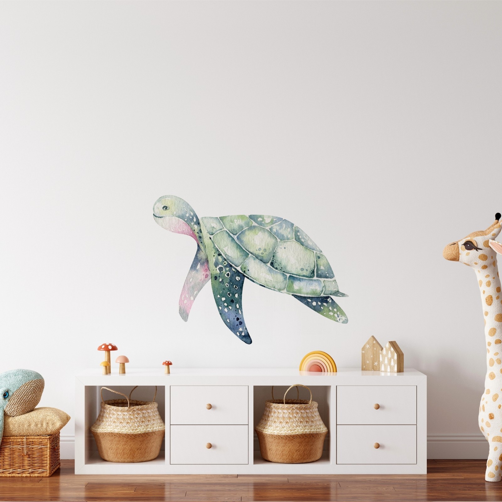 Sea Turtle Ocean Life Wall Decal Watercolor Removable Fabric Wall Sticker Decor