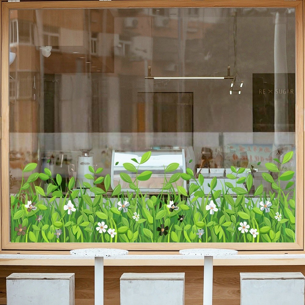 Green Wildflower Static Cling Window Sticker 11.8 x 23.2 in PVC Decal for Glass