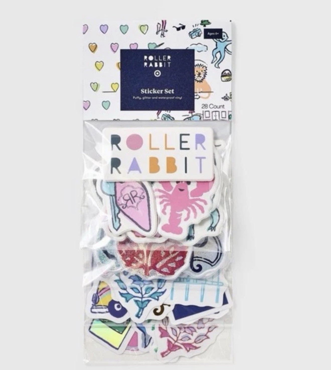 Roller Rabbit Target sticker set 28ct in hand